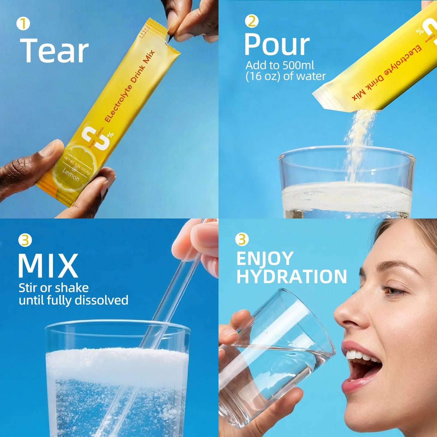 BBEEAAUU Sugar Free & 0 Calories Electrolyte Powder Mixture Electrolyte Drinks Quickly Hydrate Provide Endurance & Energy Support