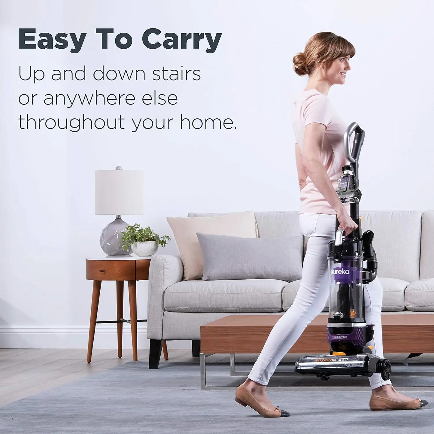 PowerSpeed NEU202 Upright Vacuum Cleaner Lightweight Powerful Carpet And Floor Cleaning Purple with Automatic Cord Rewind