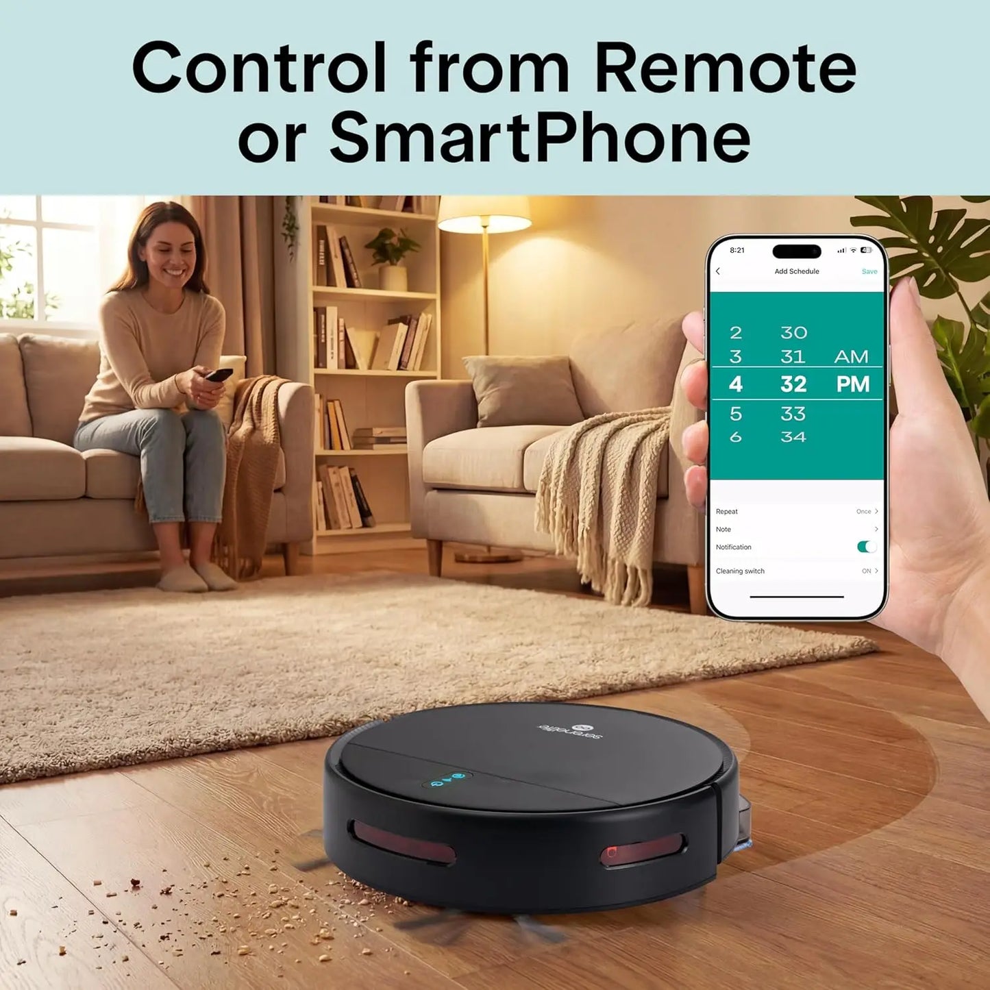 Automatic Robot Vacuum Cleaner and Mop Combo, App Control, 3 Cleaning Modes, Smart Anti-Fall Sensors