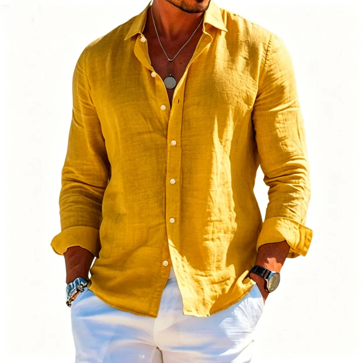 Men's Summer Long Sleeve Shirt Casual Beach Vacation Button Down Top Lightweight Breathable Solid Color Men Shirts
