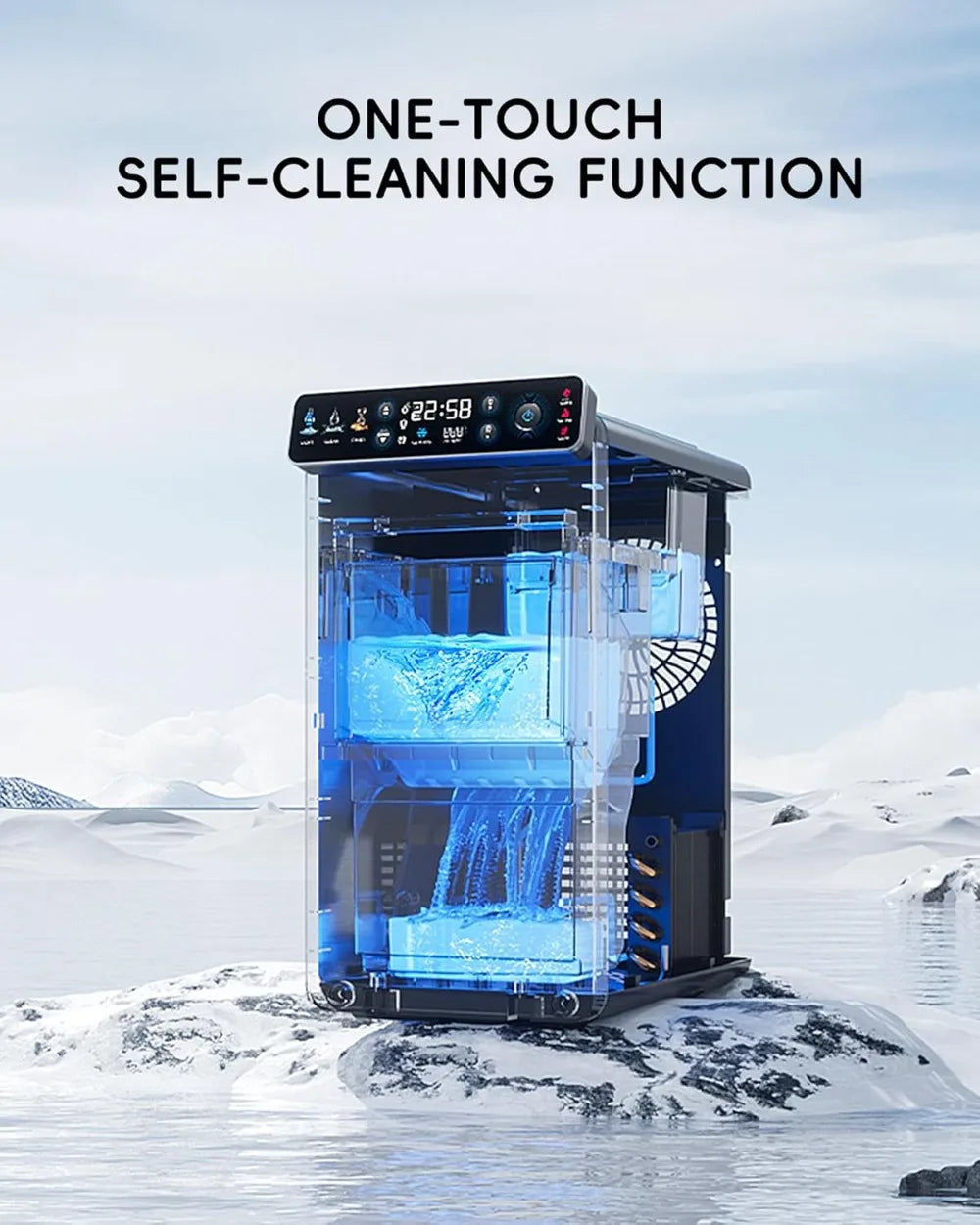 Ice Maker Countertop, Ultra Slim with Full-Color Panel, 26 lbs/24H, Timer, Two Ice Sizes, Self-Cleaning for Home/Kitchen/RV
