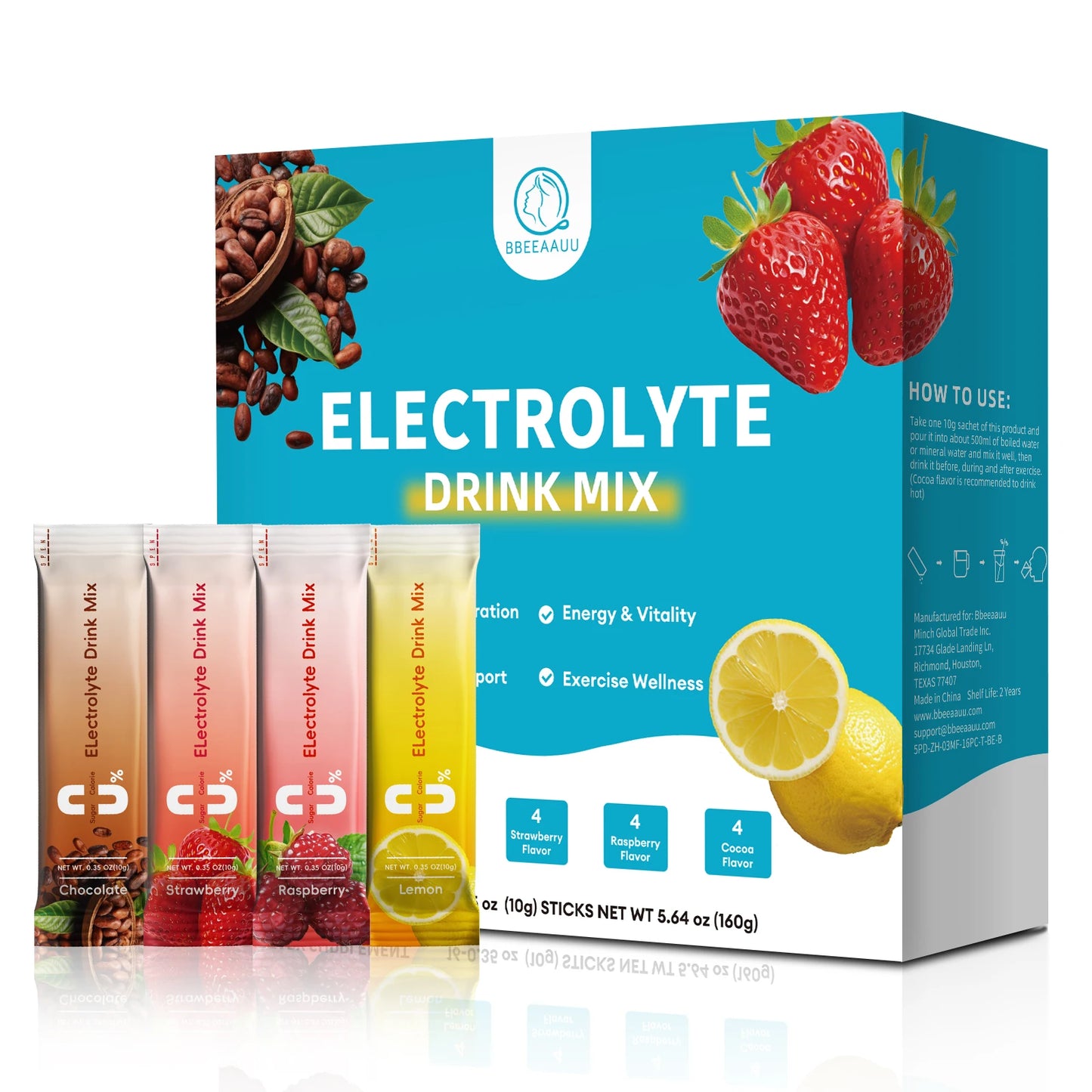 BBEEAAUU Sugar Free & 0 Calories Electrolyte Powder Mixture Electrolyte Drinks Quickly Hydrate Provide Endurance & Energy Support