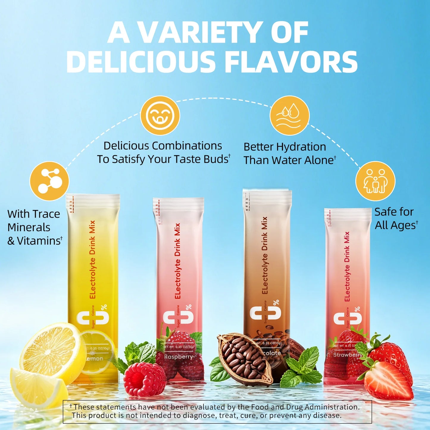 BBEEAAUU Sugar Free & 0 Calories Electrolyte Powder Mixture Electrolyte Drinks Quickly Hydrate Provide Endurance & Energy Support