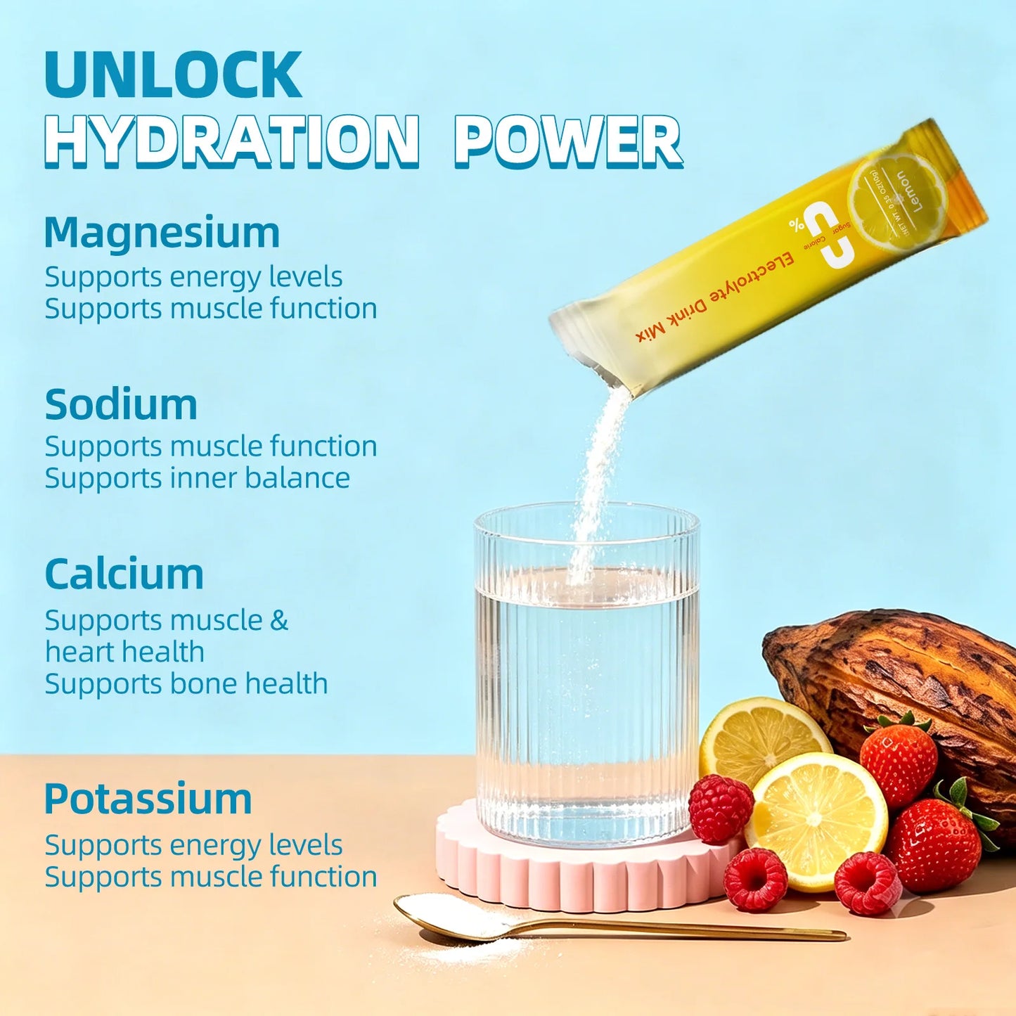 BBEEAAUU Sugar Free & 0 Calories Electrolyte Powder Mixture Electrolyte Drinks Quickly Hydrate Provide Endurance & Energy Support
