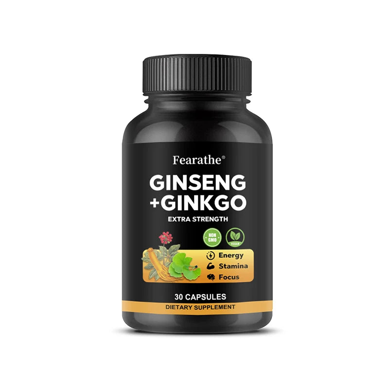 Panax Ginseng + Ginkgo Biloba Complex Capsules - Traditionally Used to Boost Energy Memory and Focus for Men and Women