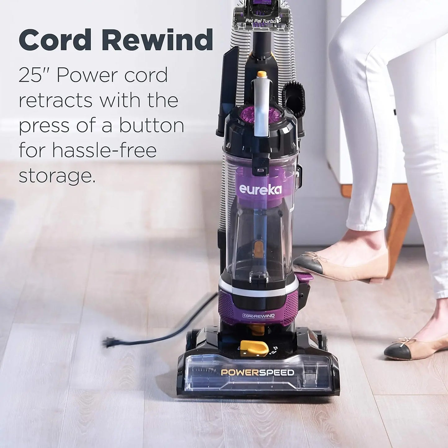 PowerSpeed NEU202 Upright Vacuum Cleaner Lightweight Powerful Carpet And Floor Cleaning Purple with Automatic Cord Rewind