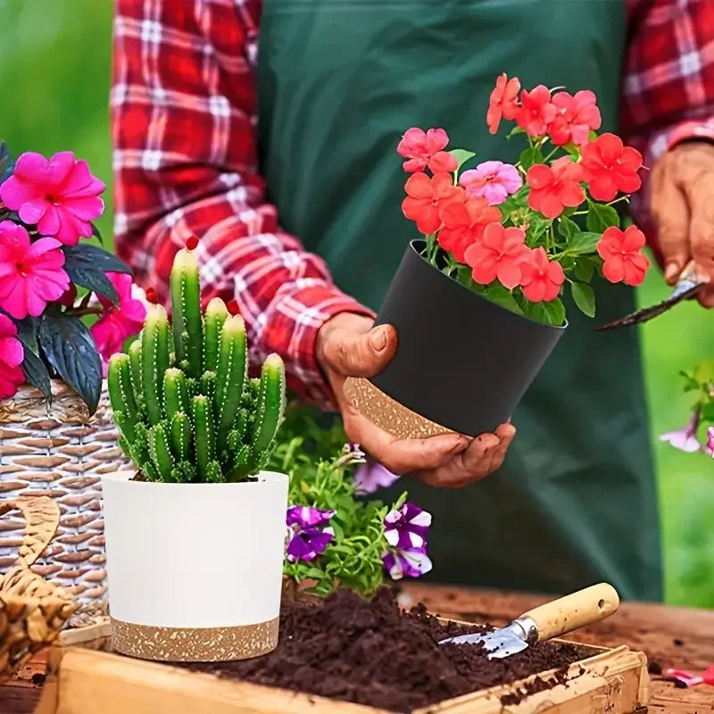 Plant Pot, 2 Pack Planters for Indoor Plants with Drainage Holes & Saucer, Outdoor Flower Pots Home Garden Modern Decor