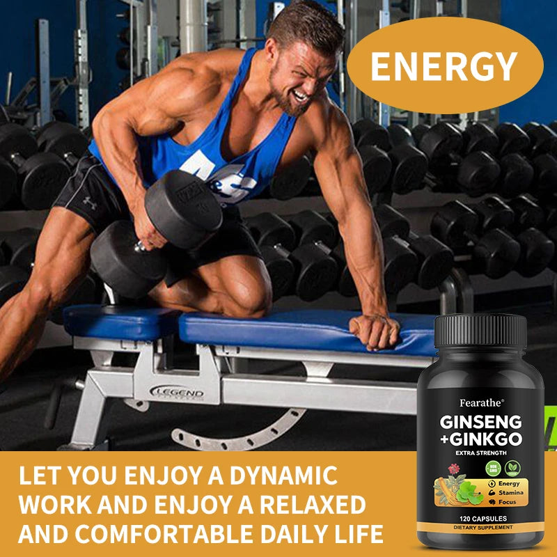 Panax Ginseng + Ginkgo Biloba Complex Capsules - Traditionally Used to Boost Energy Memory and Focus for Men and Women