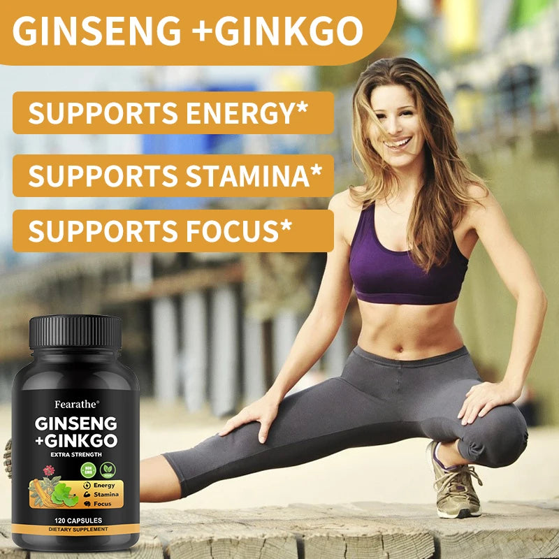 Panax Ginseng + Ginkgo Biloba Complex Capsules - Traditionally Used to Boost Energy Memory and Focus for Men and Women
