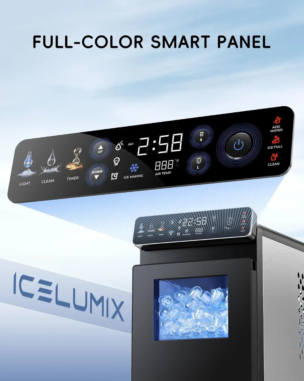 Ice Maker Countertop, Ultra Slim with Full-Color Panel, 26 lbs/24H, Timer, Two Ice Sizes, Self-Cleaning for Home/Kitchen/RV