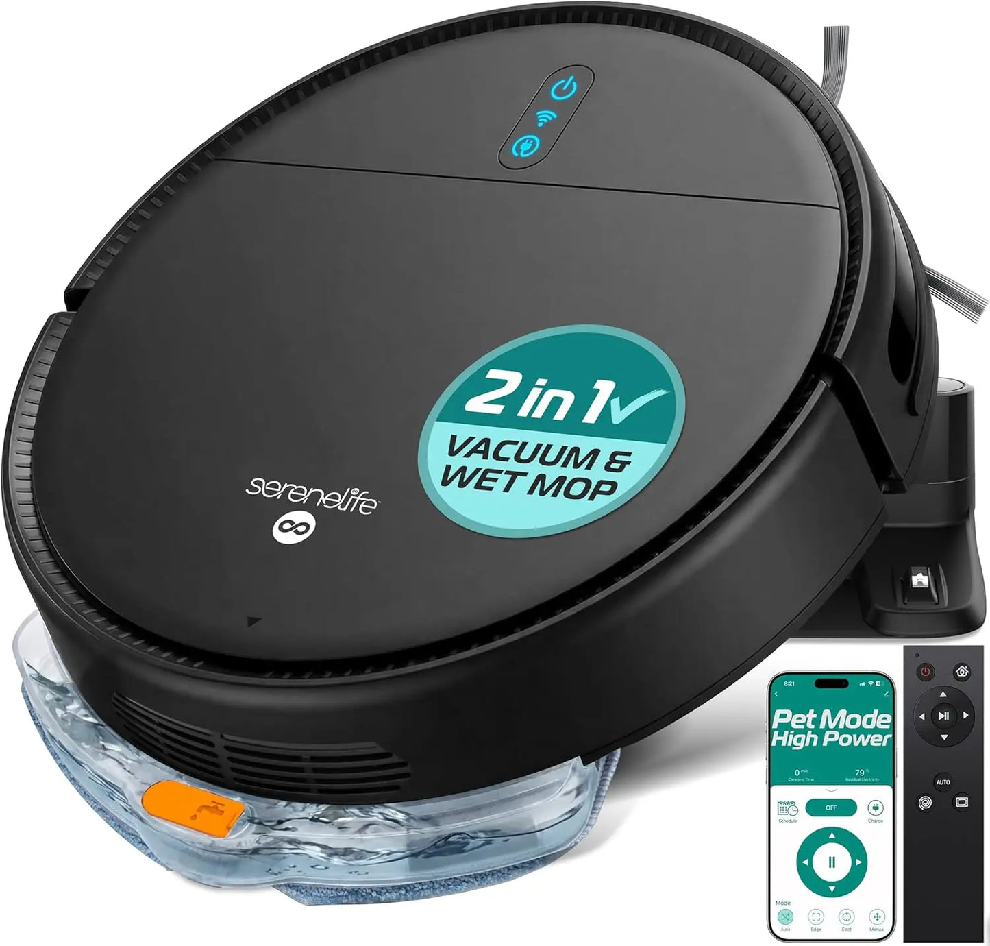 Automatic Robot Vacuum Cleaner and Mop Combo, App Control, 3 Cleaning Modes, Smart Anti-Fall Sensors