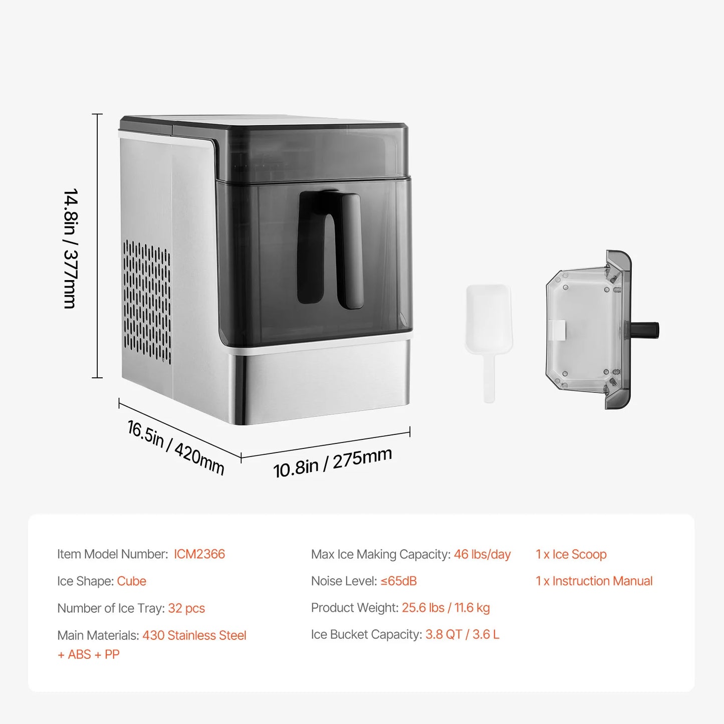 SucceBuy Countertop Ice Maker 24/32 Cubes Ready in 15 Mins 45/46 lbs in 24Hrs Self-Cleaning Portable Ice Maker for Home Office