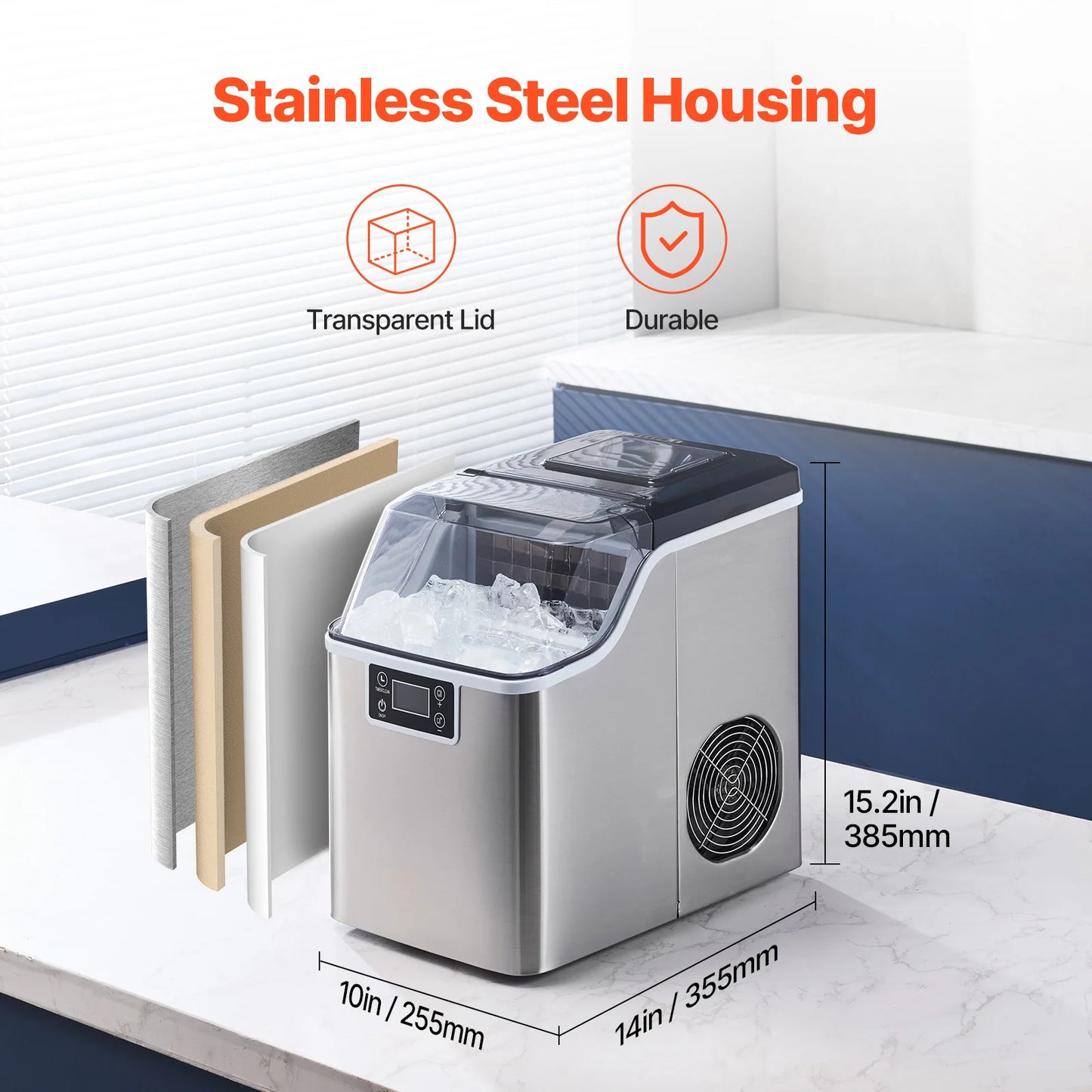 SucceBuy Countertop Ice Maker 24/32 Cubes Ready in 15 Mins 45/46 lbs in 24Hrs Self-Cleaning Portable Ice Maker for Home Office