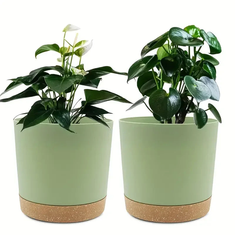 Plant Pot, 2 Pack Planters for Indoor Plants with Drainage Holes & Saucer, Outdoor Flower Pots Home Garden Modern Decor