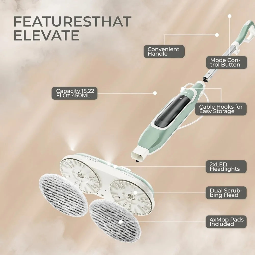 Apical Life Steam & Scrub Steam Mop, All-in-One Scrubbing and Sanitizing Hard Floor Cleaner, LED Headlights