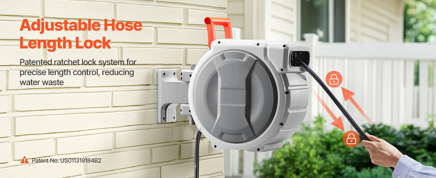 SucceBuy Retractable Garden Hose Reel Wall Mounted Hose Reel Heavy Duty Garden Hose Reel with 9Pattern Nozzle 180°Swivel Bracket