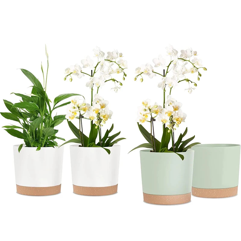 Plant Pot, 2 Pack Planters for Indoor Plants with Drainage Holes & Saucer, Outdoor Flower Pots Home Garden Modern Decor