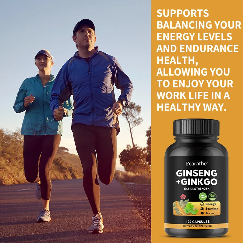 Panax Ginseng + Ginkgo Biloba Complex Capsules - Traditionally Used to Boost Energy Memory and Focus for Men and Women