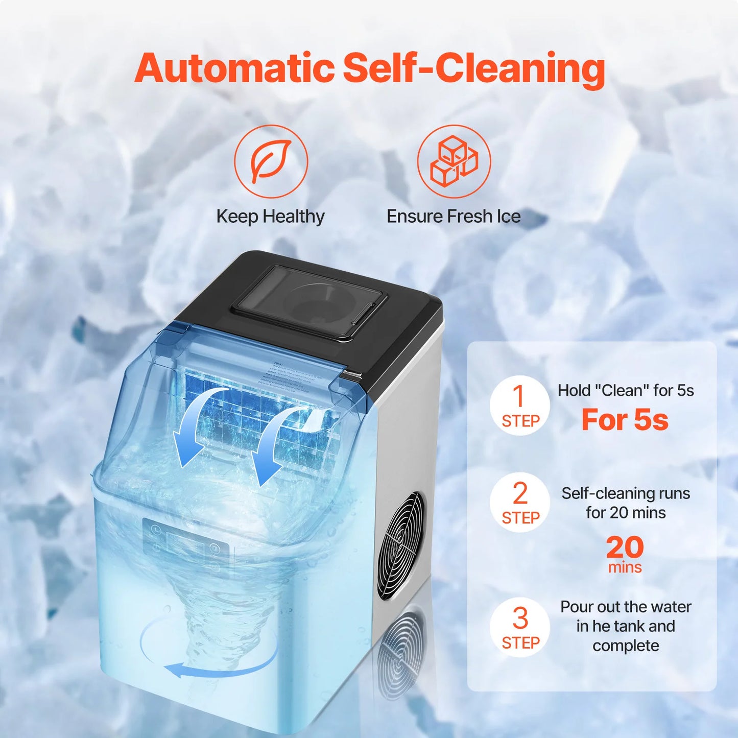 SucceBuy Countertop Ice Maker 24/32 Cubes Ready in 15 Mins 45/46 lbs in 24Hrs Self-Cleaning Portable Ice Maker for Home Office