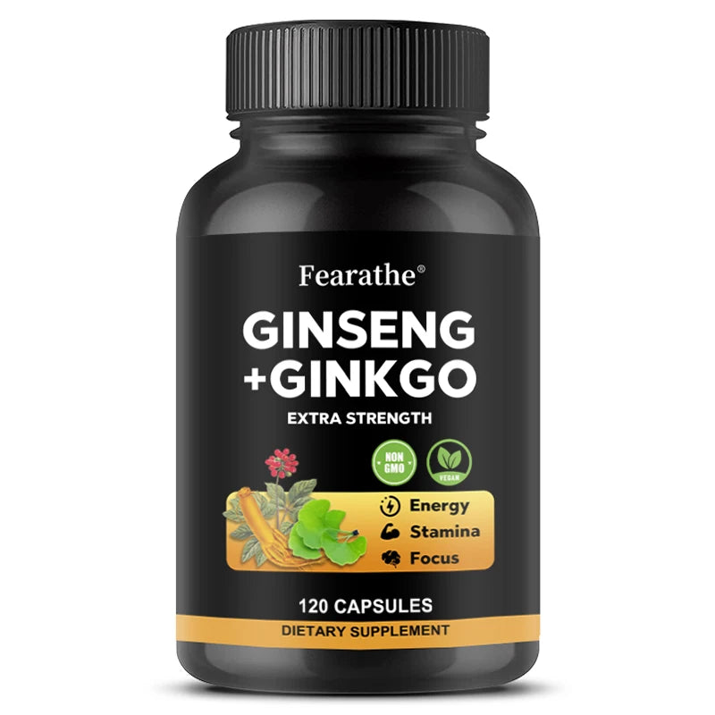 Panax Ginseng + Ginkgo Biloba Complex Capsules - Traditionally Used to Boost Energy Memory and Focus for Men and Women