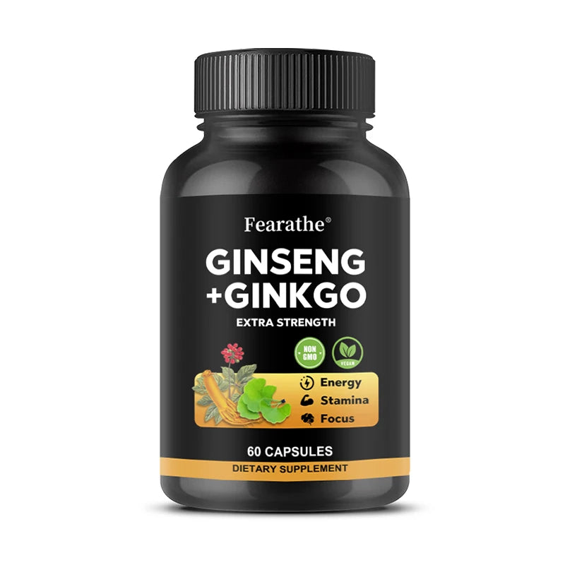 Panax Ginseng + Ginkgo Biloba Complex Capsules - Traditionally Used to Boost Energy Memory and Focus for Men and Women