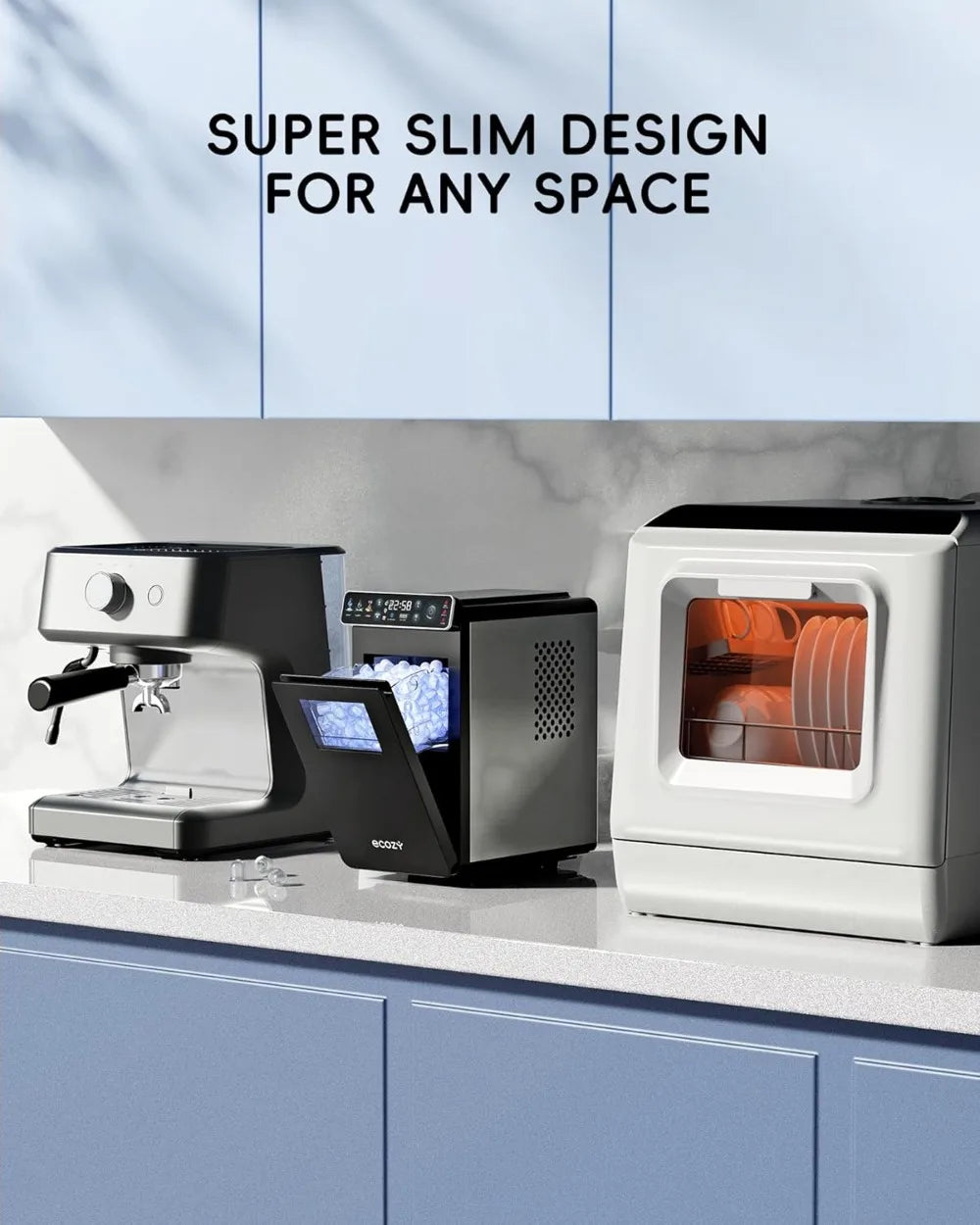 Ice Maker Countertop, Ultra Slim with Full-Color Panel, 26 lbs/24H, Timer, Two Ice Sizes, Self-Cleaning for Home/Kitchen/RV