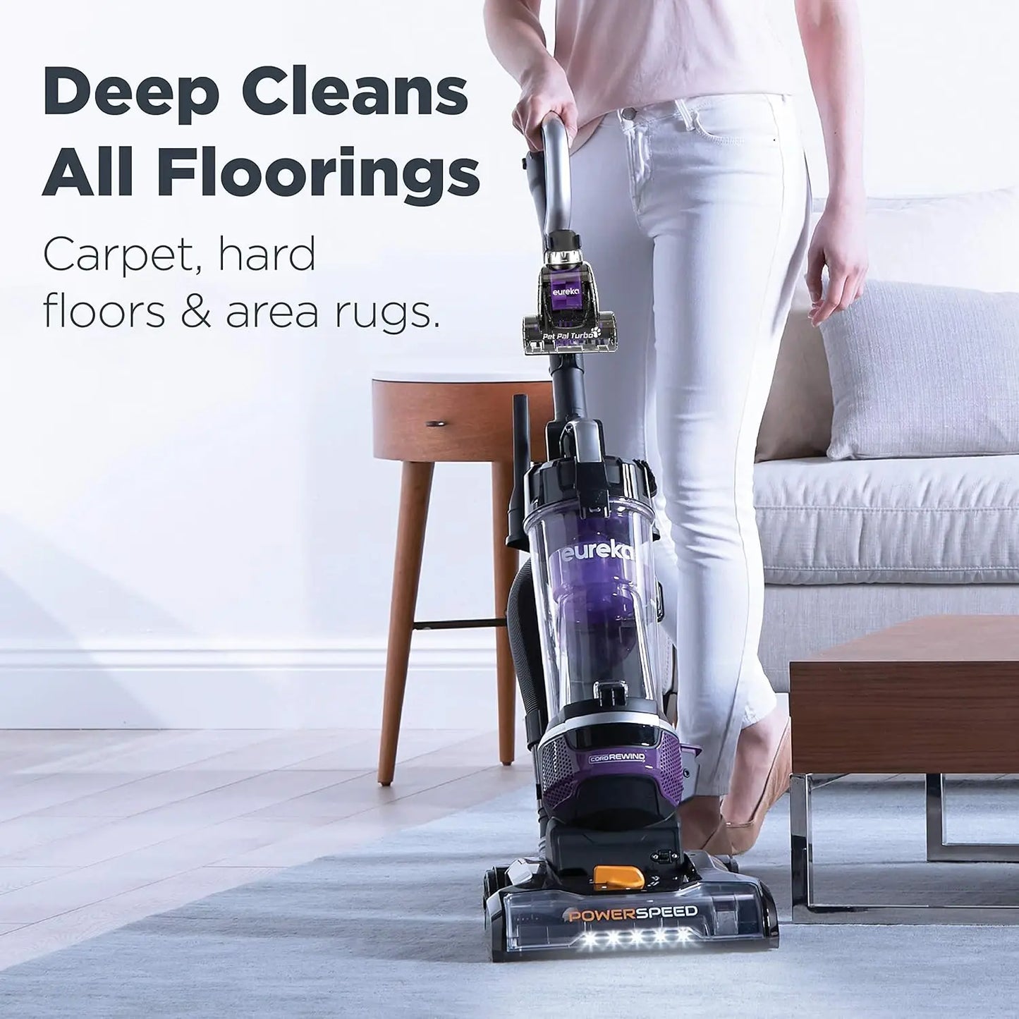 PowerSpeed NEU202 Upright Vacuum Cleaner Lightweight Powerful Carpet And Floor Cleaning Purple with Automatic Cord Rewind