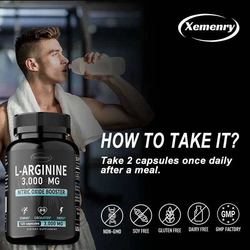 L-Arginine 3000mg - Men's Strength and Endurance Supplement To Improve Sexual Performance and Support Reproductive Health