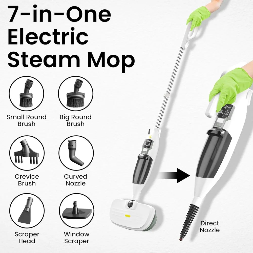 Electric Steam Mop – 15-in-1 Detachable Floor Scrubber with 3 Steam Modes – Electric Mop for Hardwood Floors