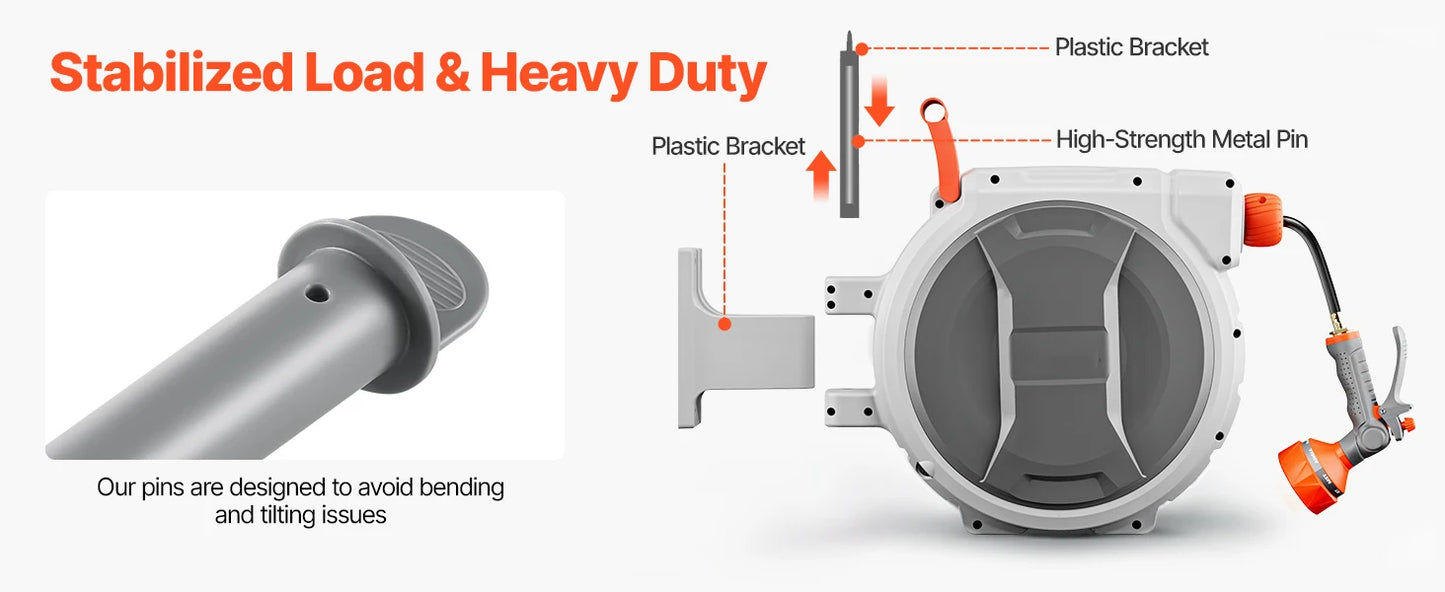 SucceBuy Retractable Garden Hose Reel Wall Mounted Hose Reel Heavy Duty Garden Hose Reel with 9Pattern Nozzle 180°Swivel Bracket