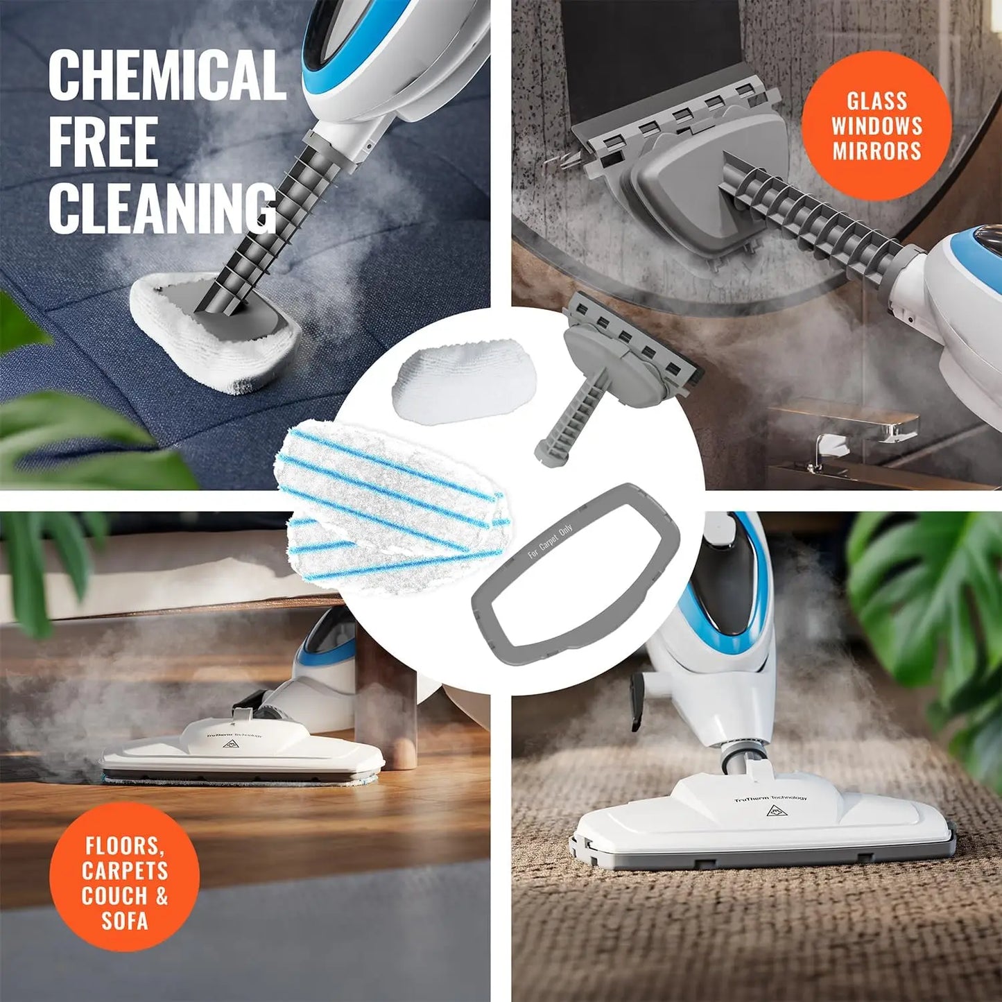 PurSteam 10-in-1 Steam Mop, Floor Steamer with Detachable Handheld Steam Cleaner for Tile, Hardwood Floors