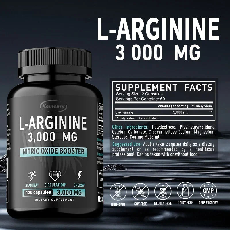 L-Arginine 3000mg - Men's Strength and Endurance Supplement To Improve Sexual Performance and Support Reproductive Health