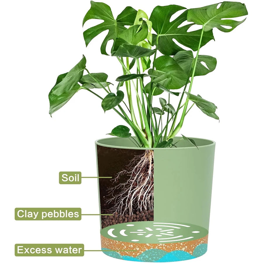 Plant Pot, 2 Pack Planters for Indoor Plants with Drainage Holes & Saucer, Outdoor Flower Pots Home Garden Modern Decor