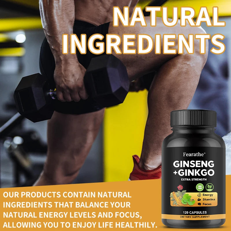 Panax Ginseng + Ginkgo Biloba Complex Capsules - Traditionally Used to Boost Energy Memory and Focus for Men and Women