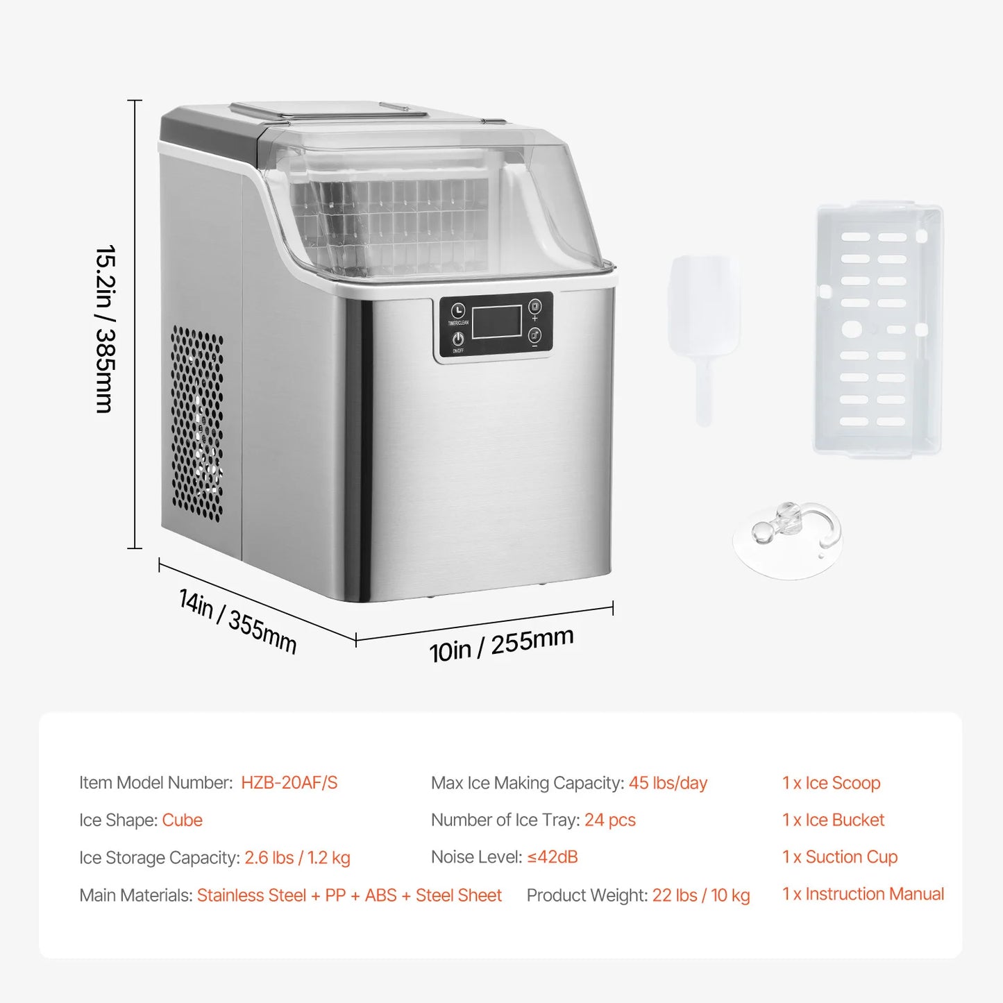 SucceBuy Countertop Ice Maker 24/32 Cubes Ready in 15 Mins 45/46 lbs in 24Hrs Self-Cleaning Portable Ice Maker for Home Office