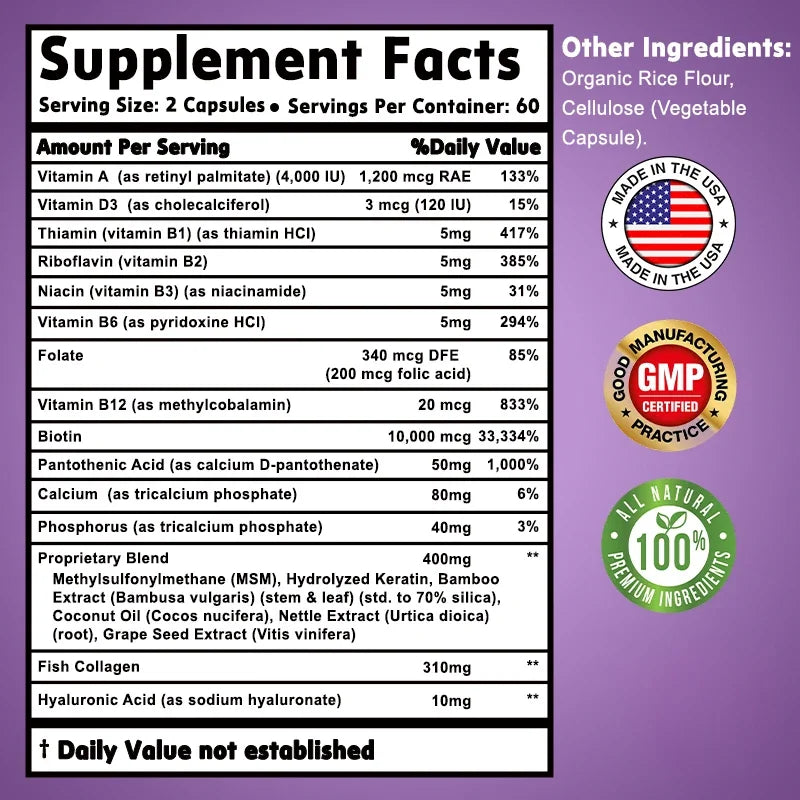 Biotin - Nail, Hair and Skin Health Support, Skin Texture Improvement, Anti-agingSupplements